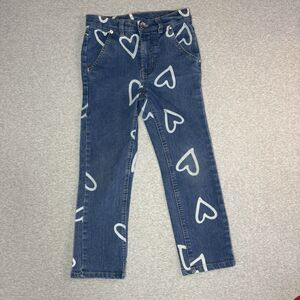 Pink Velvet Girl's Denim Jeans Size 7 with White Heart Imprint‎